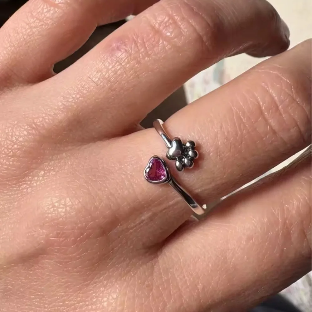 925 Silver Paw & Heart Ring • Pet Lover Gift • “Life Without Paws” 🐾